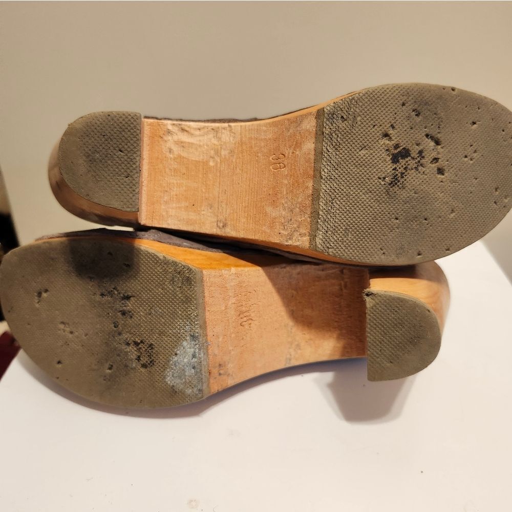 No. 6 Taupe Nubuck Leather Lace Up Corset Open Toe Wood Clogs Sz.6/36  Ret.$260 - Picture 13 of 13